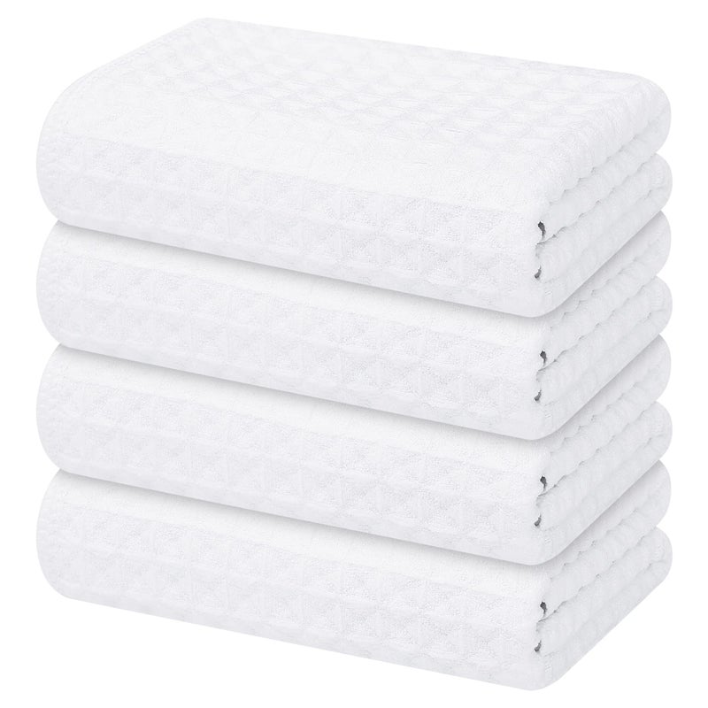 Homaxy Microfiber Waffle Weave Kitchen Towels, 16 x 28 Inch Ultra Absorbent and Solid Color Dish Towels, 4 Pack, White - Image 1